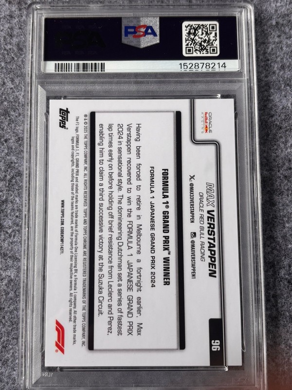 2025 Topps Chrome Max Verstappen Red Checker Flag Japan 1/5 PSA 9 #96 view 2