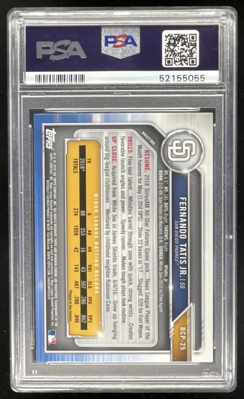 2019 Bowman Chrome Prospects #BCP-25 Fernando Tatis Jr. RC PSA 10 view 2