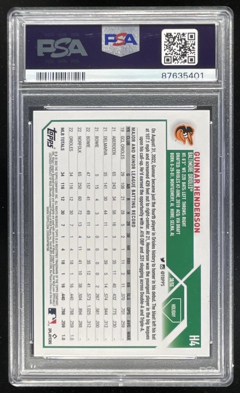 2023 Topps Holiday #H4 Gunnar Henderson RC PSA 10 view 2