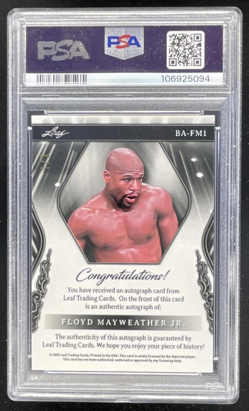 2025 Leaf Metal Sports Heroes Crystal Red Floyd Mayweather Jr. Auto /3 PSA 10 view 2