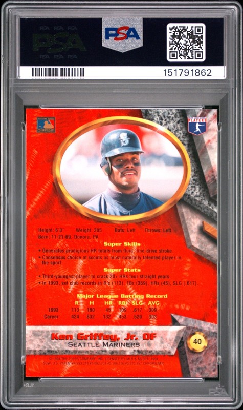 Kne Griffey Jr - 1994 Bowman's Best - Red  #40- PSA GEM MINT 10 view 2