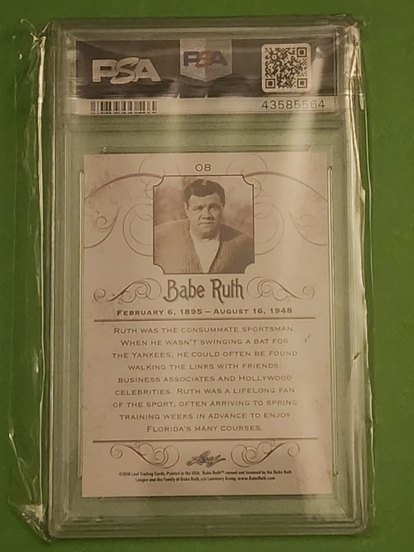 2016 Leaf Babe Ruth Collection - Babe Ruth #8 PSA 10 view 2