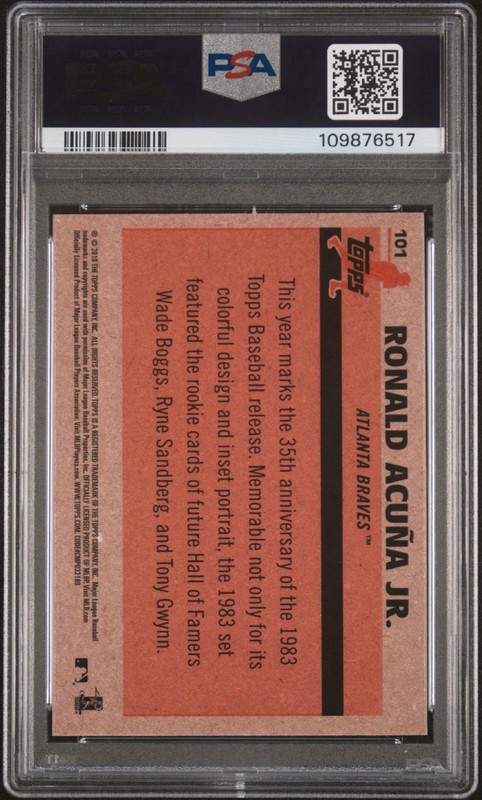 2018 Topps Chrome Silver Pack Ronald Acuna Jr 1983 RookieRefractor RC PSA 9 #101 view 2