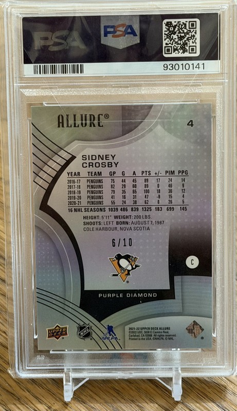 Sidney Crosby 2021-22 Upper Deck Allure Purple Diamond /10 PSA 10 Pop 3 Rare  view 2