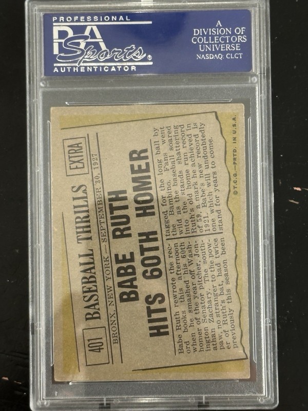 1961 Topps #401 Babe Ruth Hits 60th Homer Yankees HOF PSA 5 EX view 2