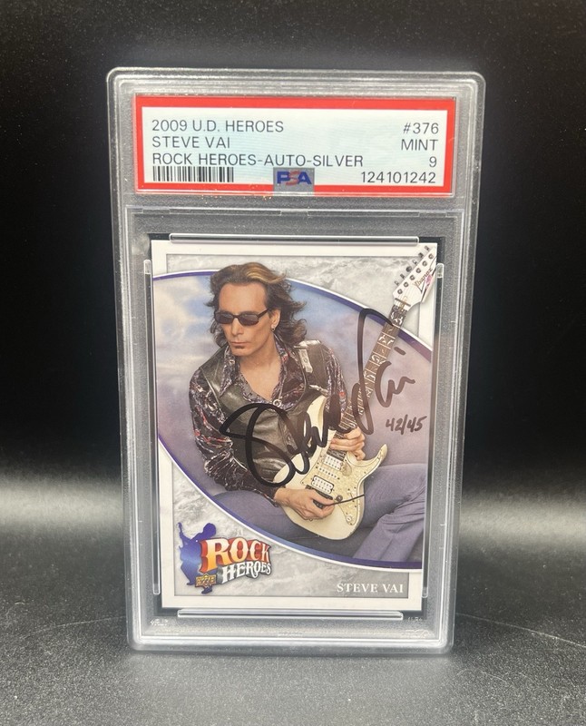 RARE 2009 UD Football Guitar Rock Heroes Steve Vai Auto Autograph PSA 9 #d 42/45