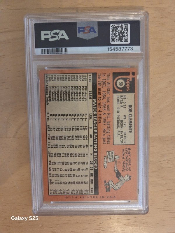 1969 Topps Bob Clemente # 50 PSA 6 Roberto Clemente view 2