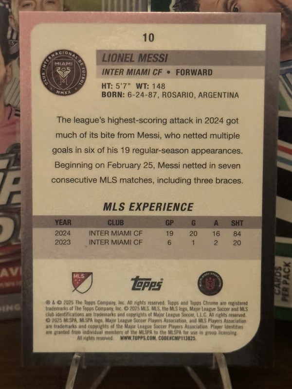2025 Topps Chrome MLS - Lionel Messi #10 Hyper Prizm Refractor view 2