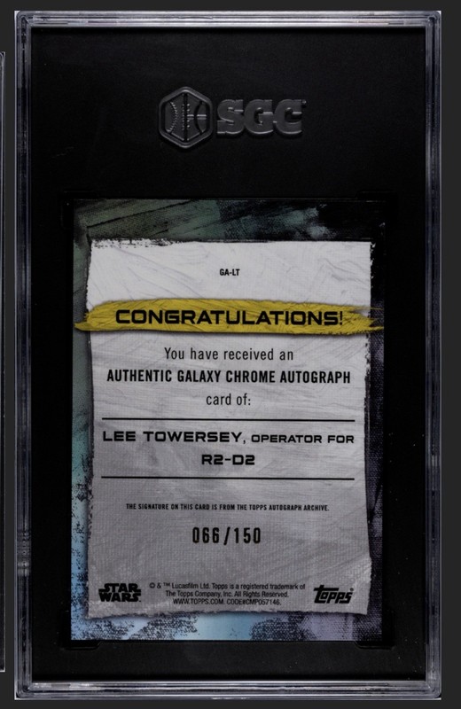 2022 Topps Chrome Ga-LT Lee Towersey Star Wars Galaxy Auto Blue Refractor 66/150 view 2