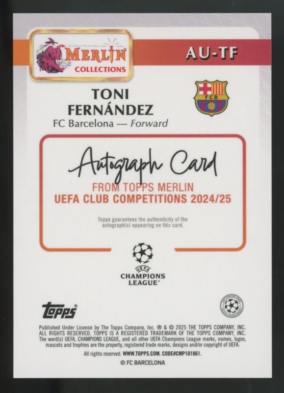 2024-25 Topps Merlin UEFA Toni Fernandez RC Blue Auto Refractor /150 #AU-TF view 2