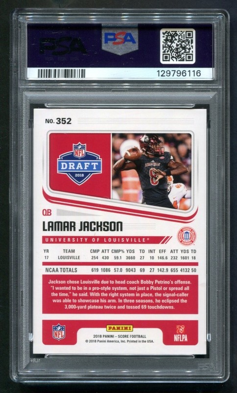 2018 Panini Score Lamar Jackson RC #352 PSA 10 GEM MINT 💎
