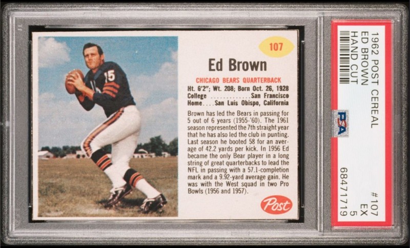 1962 POST CEREAL #107 ED BROWN HAND CUT CHICAGO BEARS EXCELLENT (EX) PSA 5