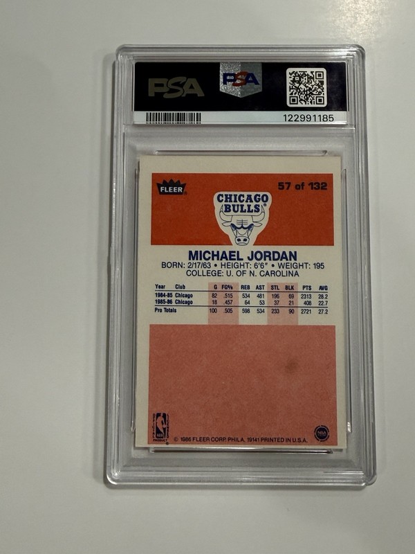 1986 FLEER #57 MICHAEL JORDAN PSA 4 Rookie Card RC view 2