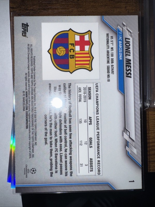 2019-20 Topps Chrome UEFA Champions League - Lionel Messi #1 view 2
