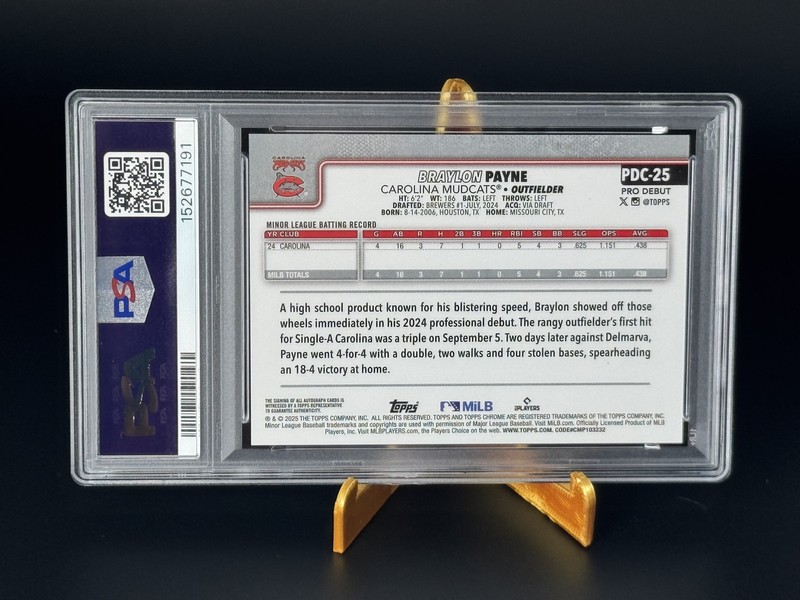 Braylon Payne 2025 Topps Pro Debut #PDC-25 PSA 10 Orange Refractor #/25 Auto view 2