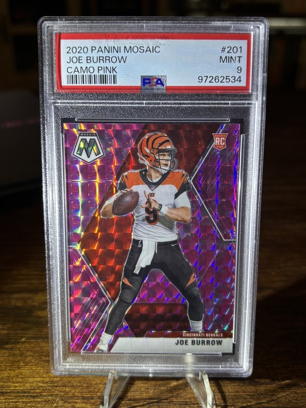 2020 Panini Mosaic - Rookie Joe Burrow #201 Camo Pink Mosaic Prizm (RC) PSA 9