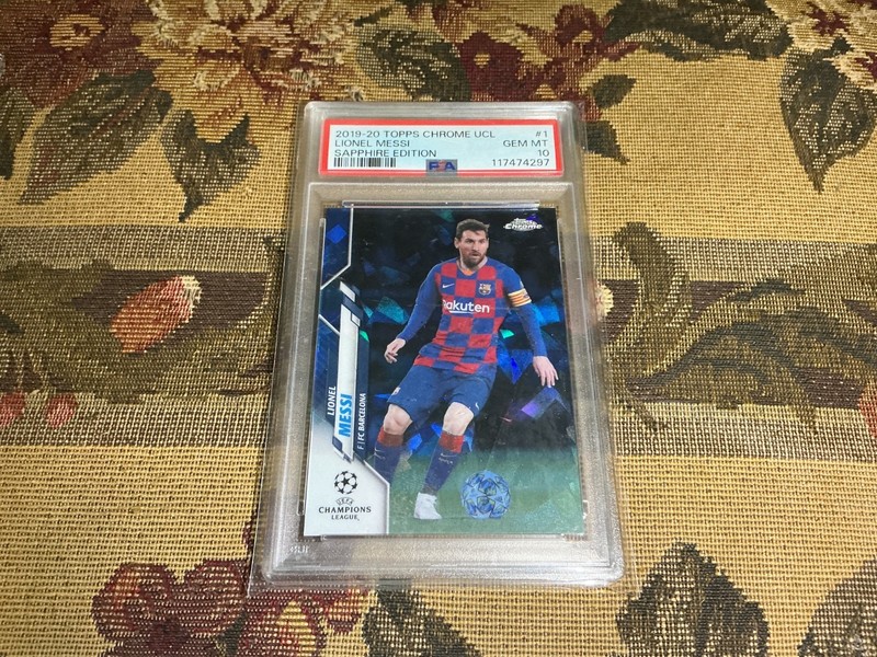 2019-20 Topps Chrome UCL Sapphire Edition Lionel Messi #1 PSA 10 GEM MT view 2