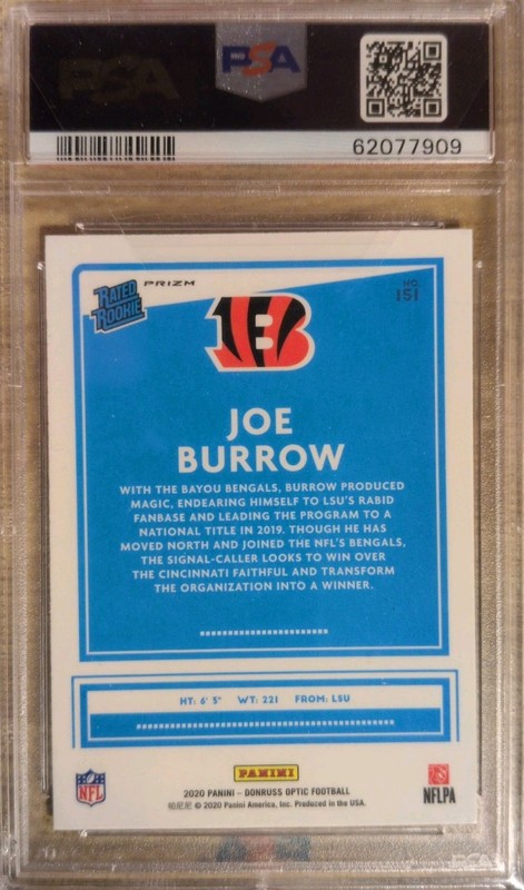 2020 Panini Donruss Optic - Rated Rookies Joe Burrow #151 Blue Scope Prizm (RC) view 2