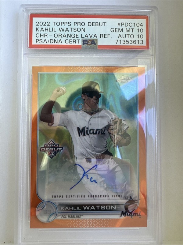 10/25 PSA GEM MINT Pro chrome Debut Kahlil Watson Auto DNA orange Lava Refractor