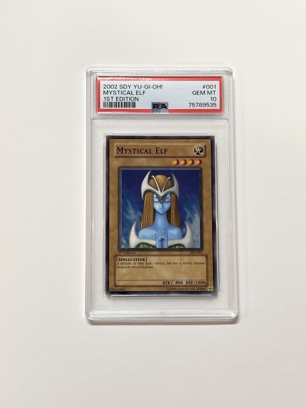 2002 YU-GI-OH! STARTER DECK: YUGI 1ST ED #001 MYSTICAL ELF PSA 10