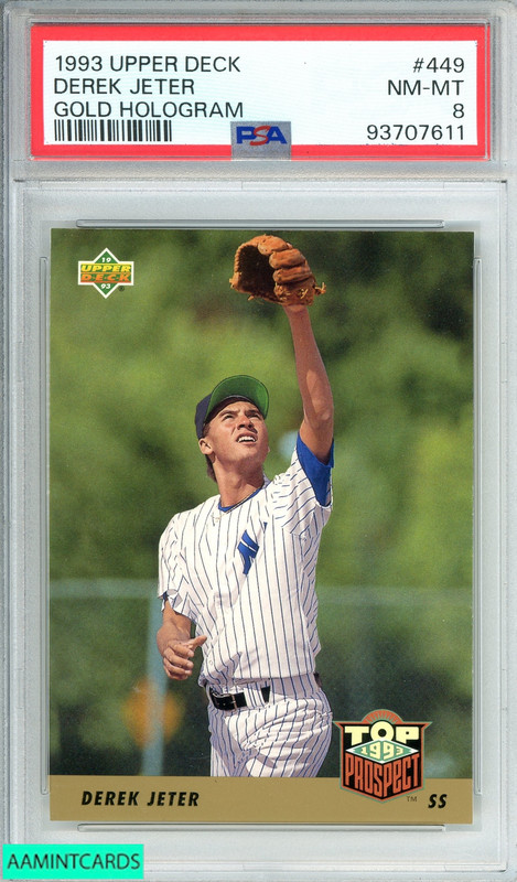 1993 UPPER DECK DEREK JETER #449 GOLD HOLOGRAM ROOKIE PSA 8 NM-MT