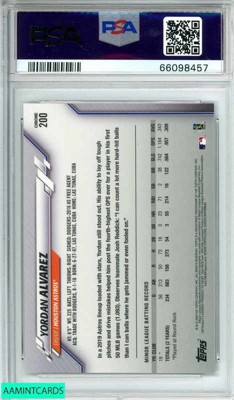 2020 TOPPS CHROME YORDAN ALVAREZ #200 SP ROOKIE PSA 10 GEM MT view 2