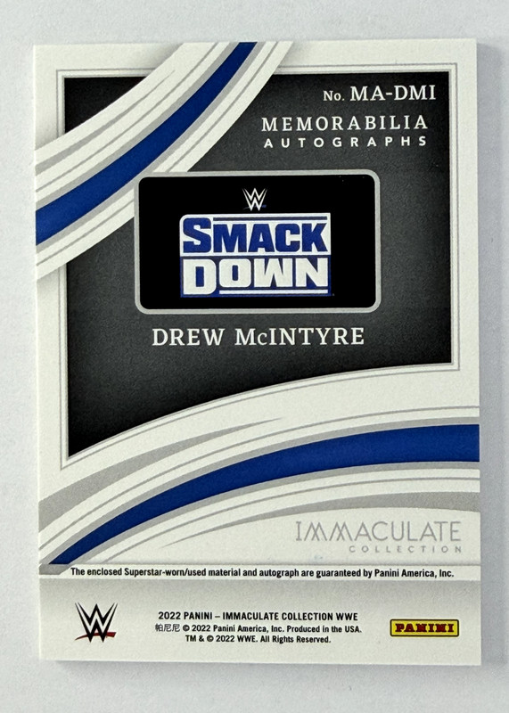 2022 Panini Immaculate DREW MCINTYRE WWE Collection Patch Auto /25 MA-DMI view 2