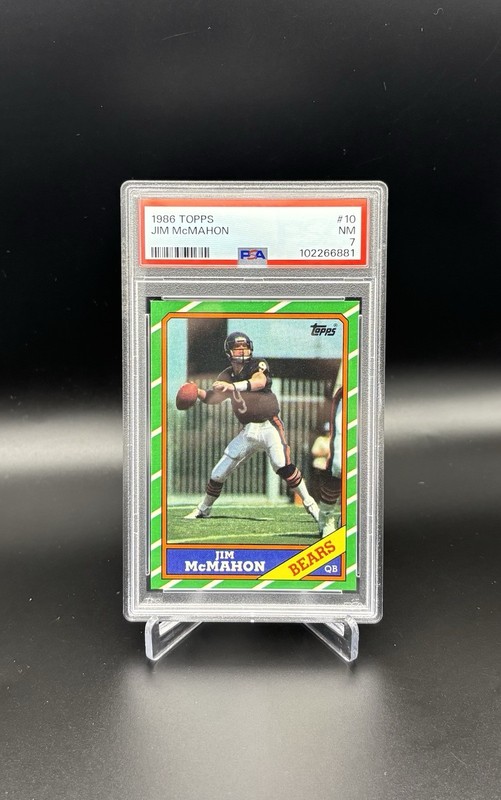 1986 Topps NFL Football Jim McMahon #10 Vintage Card, Amazing QB PSA 7 view 2