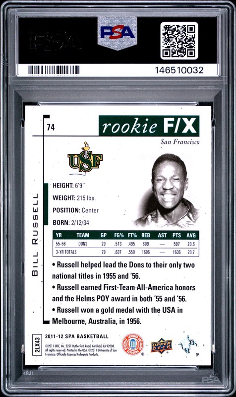 2011 SP Authentic Bill Russell #74 PSA 8 view 2