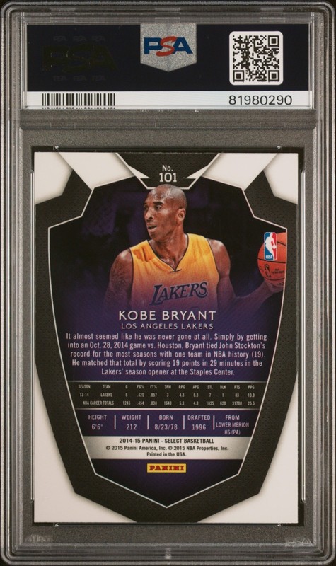 2014-15 Panini Select Kobe Bryant PSA 10 #101 Mamba Pop 36 view 2