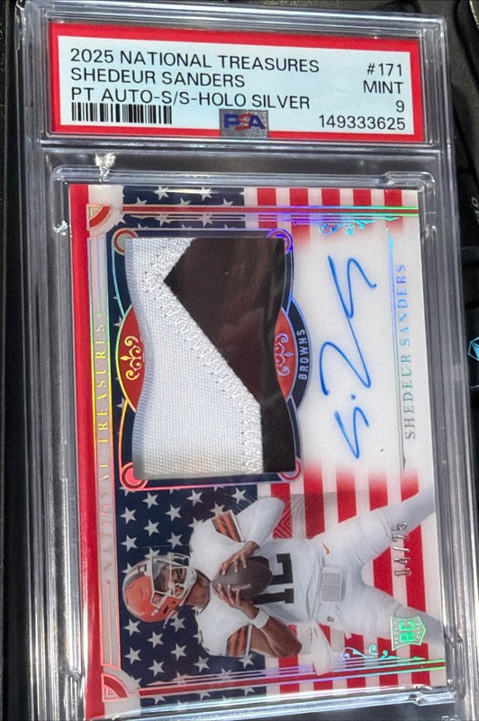 2025 National Treasures Stars Stripes Shedeur Sanders RC PATCH AUTO /25 PSA 9 🔥