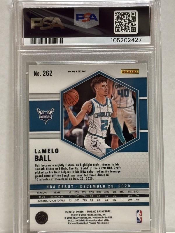 LaMelo Ball RC PSA 10 Panini Mosaic NBA Debut #262 Green Mosaic Hornets Rookie view 2