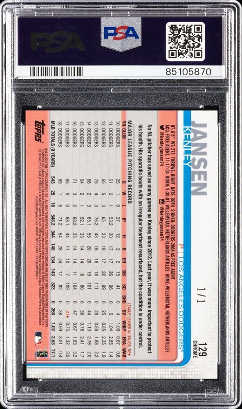 Topps Chrome Superfractor 2019 Kenley Jansen  PSA 10 Dodgers view 2