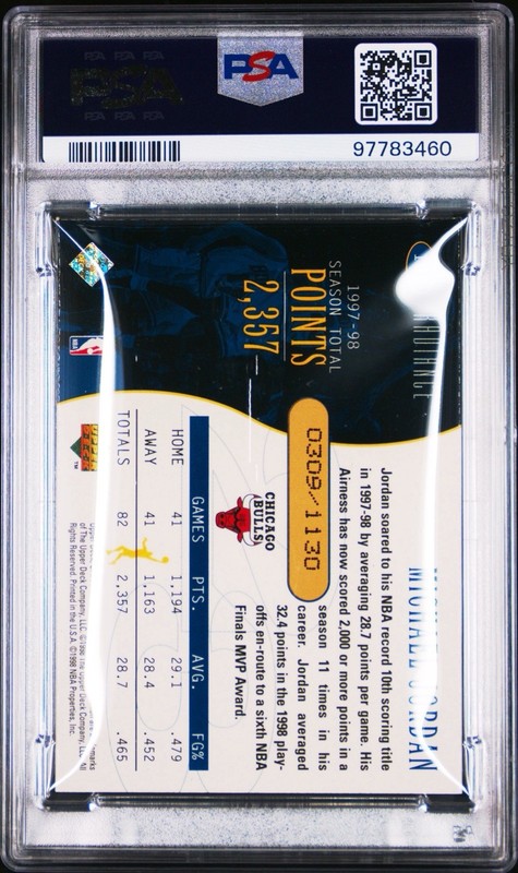 1998 SPx Finite Radiance Michael Jordan Top Flight #181 #/1130 PSA 7 LOW POP view 2