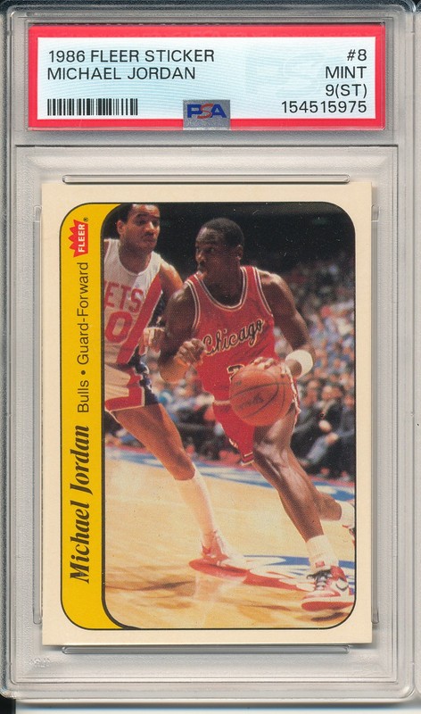 1986 Fleer Sticker Michael Jordan RC #8 PSA 9 (ST) - Bulls - fresh grade!