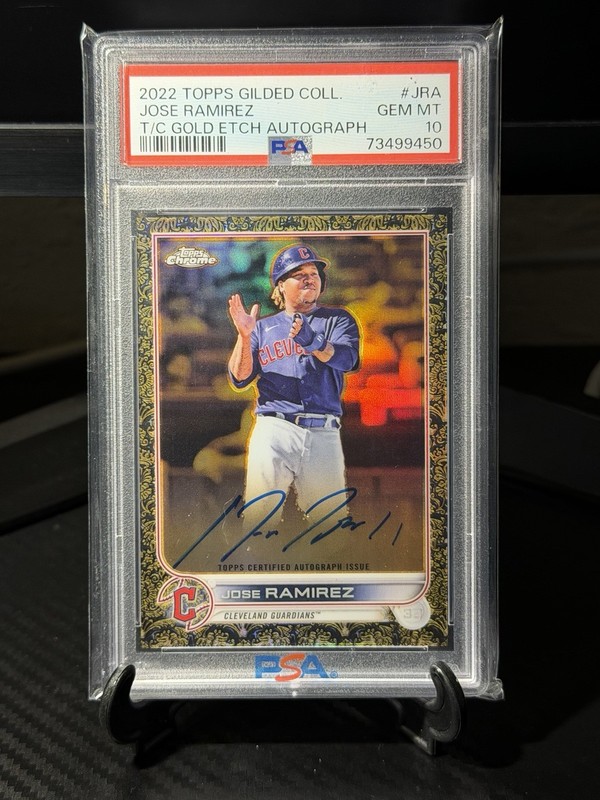 2022 Topps Chrome Guilded Collection Jose Ramirez T/C Gold Etch Auto /65 PSA 10