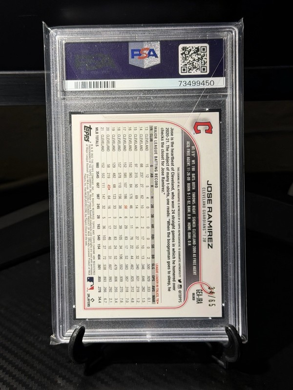 2022 Topps Chrome Guilded Collection Jose Ramirez T/C Gold Etch Auto /65 PSA 10 view 2
