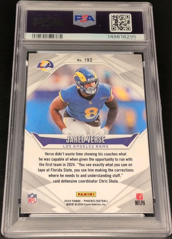 2024 Phoenix Rookies Jared Verse #192 Purple Fade (RC) PSA 10 POP 1 RAMS view 2
