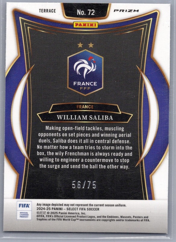 2024-25 Panini Select FIFA #72 William Saliba Bronze Checker #/75 view 2