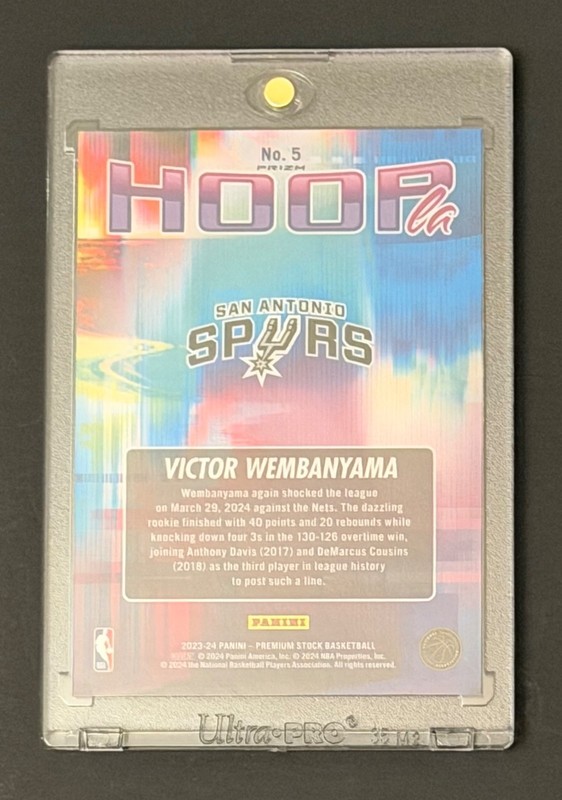 2023 NBA Hoops Premium Stock Victor Wembanyama RC Hoopla Silver Holo Prizm #5 view 2