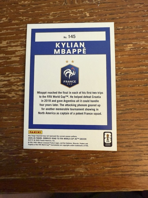 2025-26 Donruss Road to FIFA World Cup Kylian Mbappe Blue Swirl /399 #145 France view 2