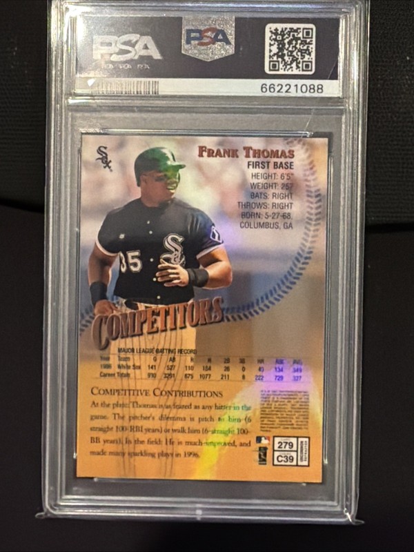 1997 Topps Finest Frank Thomas Refractor #279 White Sox Psa 10 view 2