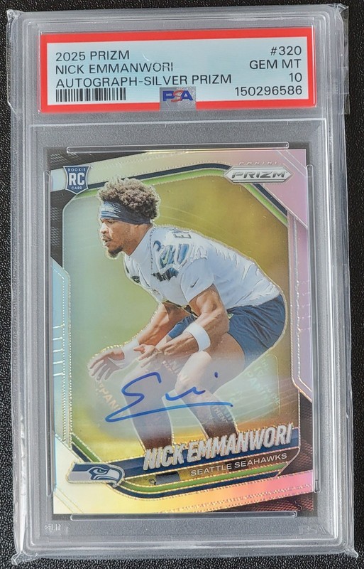 NICK EMMANWORI 2025 PRIZM SILVER ROOKIE AUTO #320 PSA 10 SEATTLE SEAHAWKS