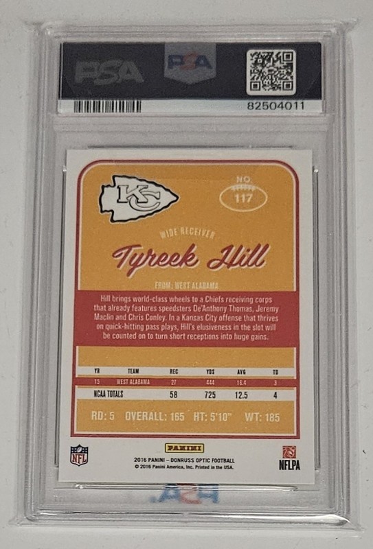2016 Panini Donruss Optic Tyreek Hill Red & Yellow RC #117 PSA 10 Color Match view 2