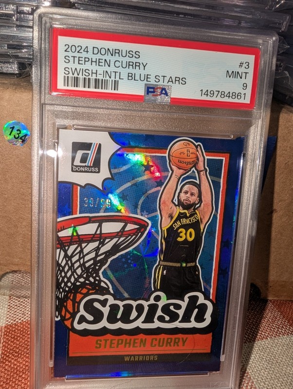 2024-25 Panini Donruss Swish Stephen Curry #3 International Blue Stars /99 PSA 9