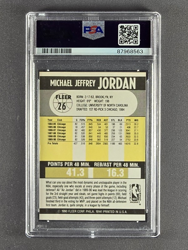 1990 Fleer #26 Michael Jordan PSA 9 Mint Chicago Bulls view 2