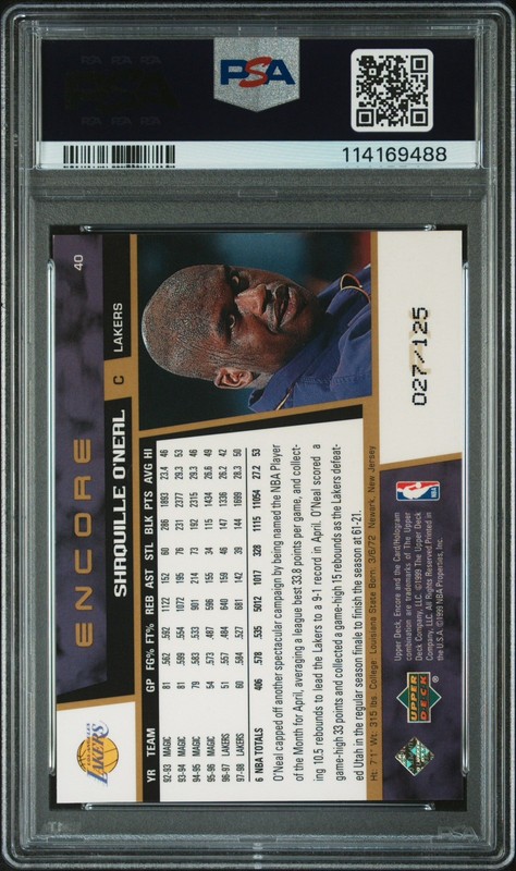 SHAQUILLE O'NEAL 1998 UPPER DECK ENCORE F/X GOLD /125 PSA 8 LAKERS view 2