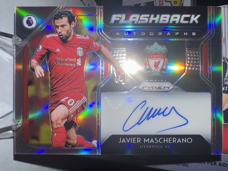 2019-20 Panini Prizm EPL Javier Mascherano Flashback Silver Auto 10/25 LIVERPOOL