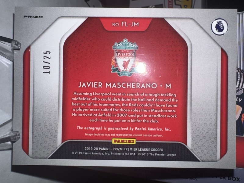 2019-20 Panini Prizm EPL Javier Mascherano Flashback Silver Auto 10/25 LIVERPOOL view 2