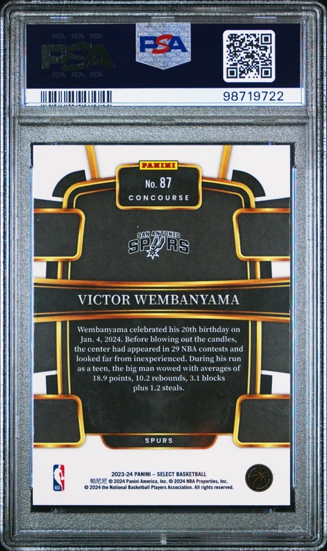 2023 Panini Select Victor Wembanyama Blue #87 PSA 10 view 2